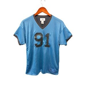 Armani‎ Exchange Jersey Number 91 Women's M Blue V-Neck Reversible Short Sleeve